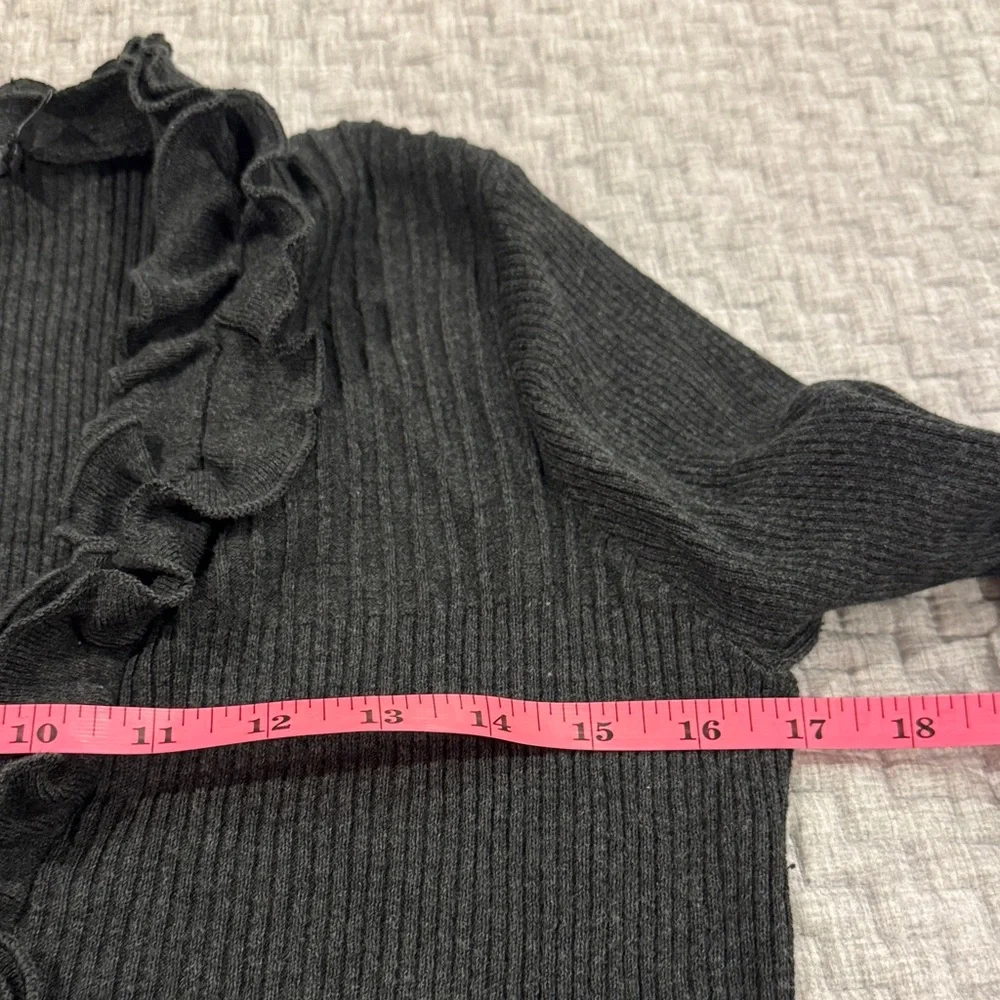 The Limited Gray ribbed ruffle button down V-Neck Sweater - Picture 10 of 11